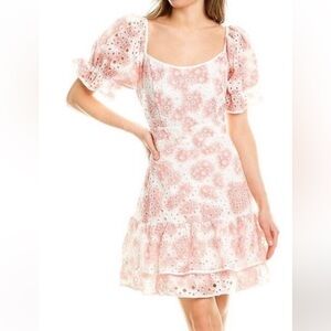 Stellah Pink and White Eyelet Dress